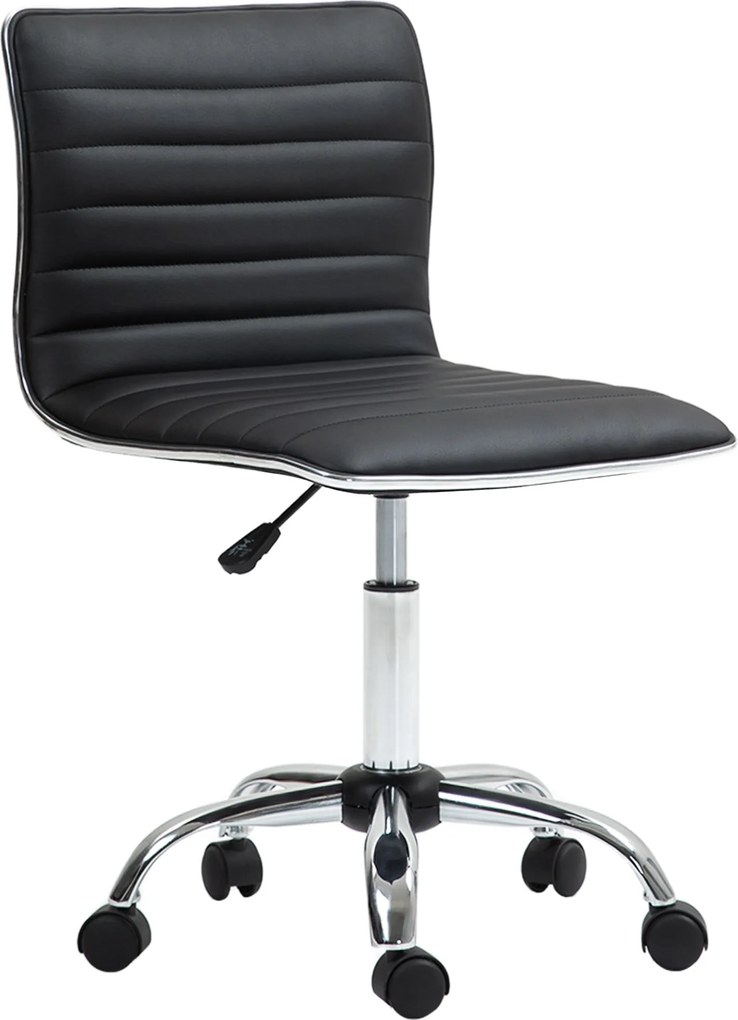 HOMCOM Irodai Szék Műbőr Anyagból, Magasságállítható Forgószék 120 kg Terhelhetőséggel, Sminkszék Tanuláshoz, Hálószobába - Fekete | Aosom
