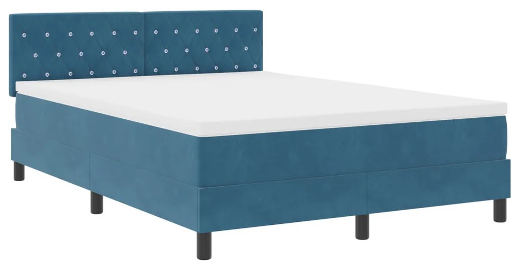 Boxspring Ágy Matraccal és LED Világítással Sötétkék 160x200 cm Bársony