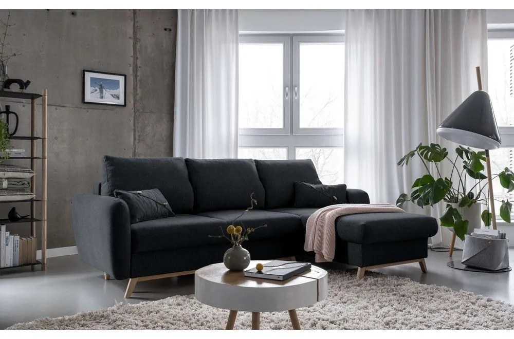 Scandic Lagom sötétszürke kinyitható sarokkanapé, jobb oldali - Miuform