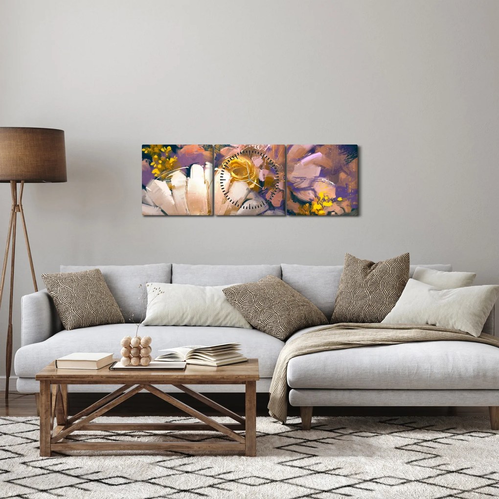 Virágok képe (órával) (90x30 cm)