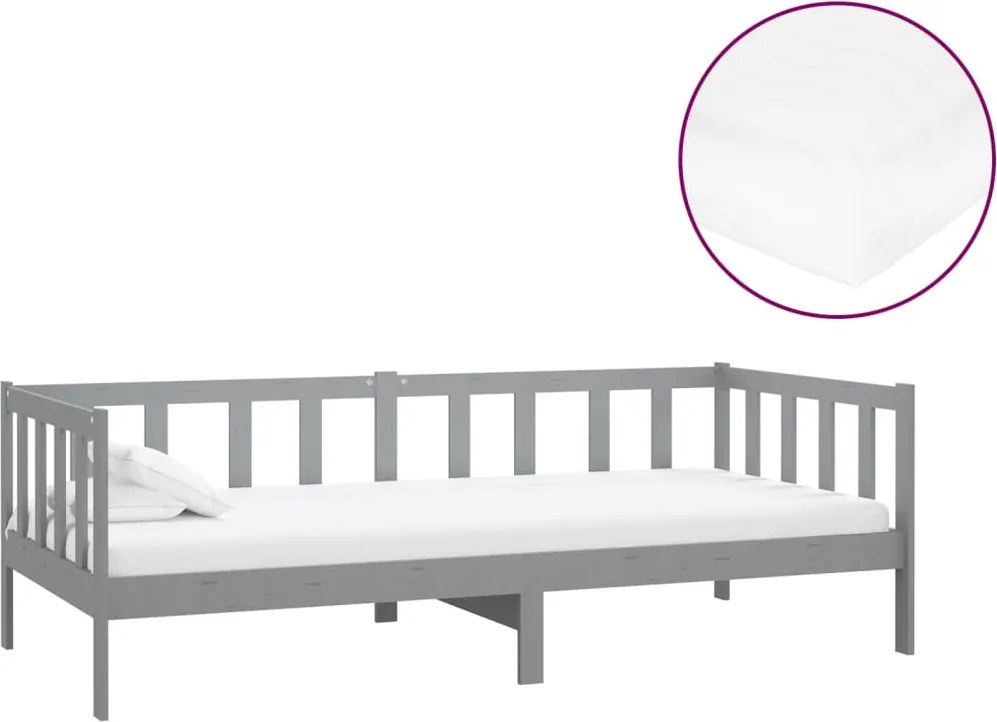 vidaXL szürke tömör fenyőfa dívány matraccal 90 x 200 cm