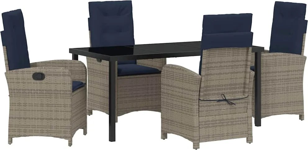 vidaXL Kert étkező szett párnával 5 pcs Szürke polirattan