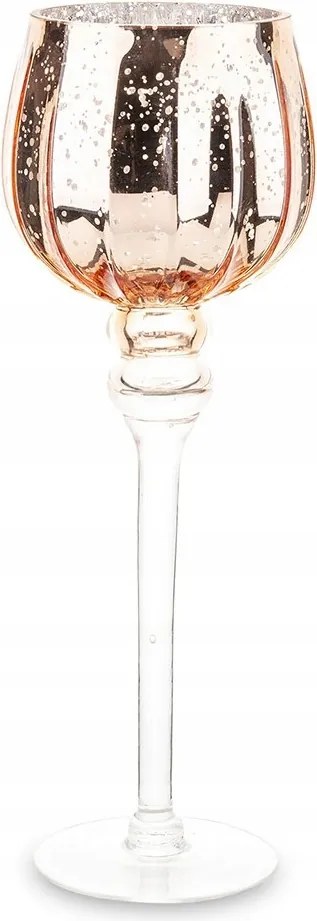 Gyertyatartó Üveg Kehely 35cm Rózsaszín Lábon