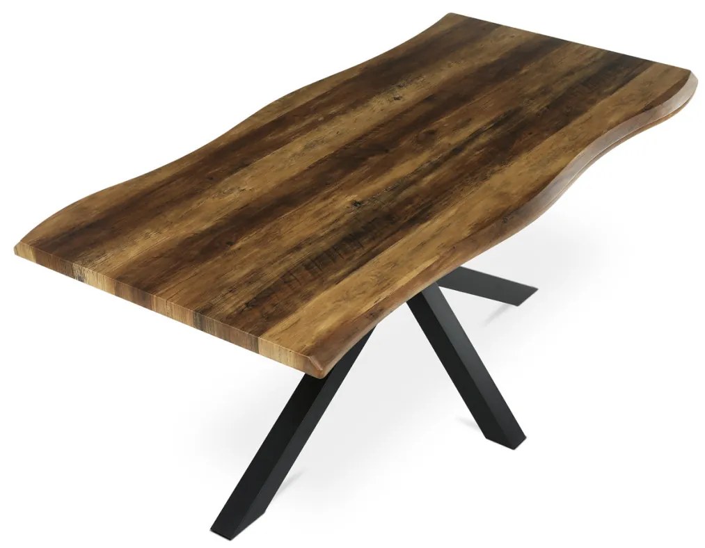 Masă de sufragerie, 180x90x75 cm, blat MDF, decor lemn învechit, picioare metalice in forma de stea