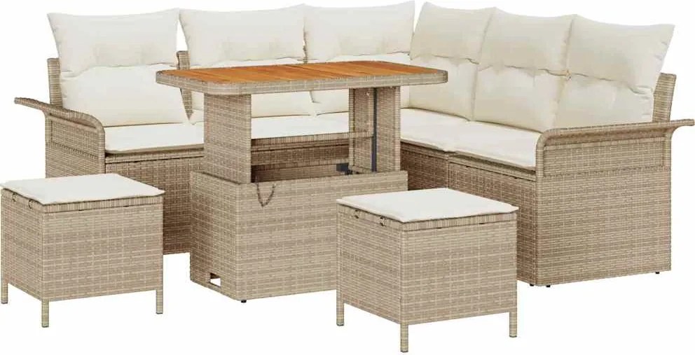 vidaXL Kerti Kanapé Szett párnával 8 pcs Bézs polirattan