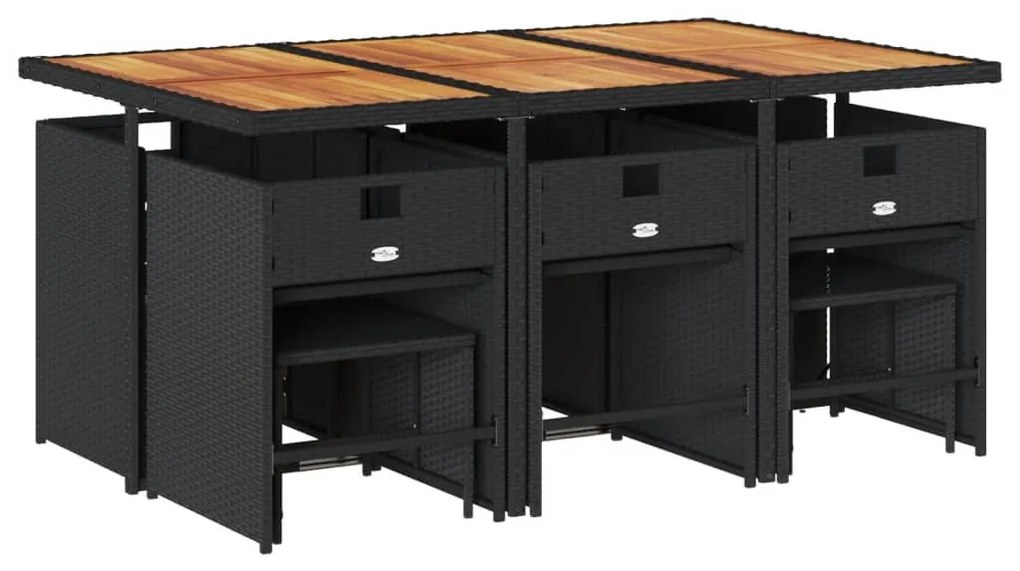 vidaXL 11 részes fekete polyrattan kerti étkezőgarnitúra párnákkal