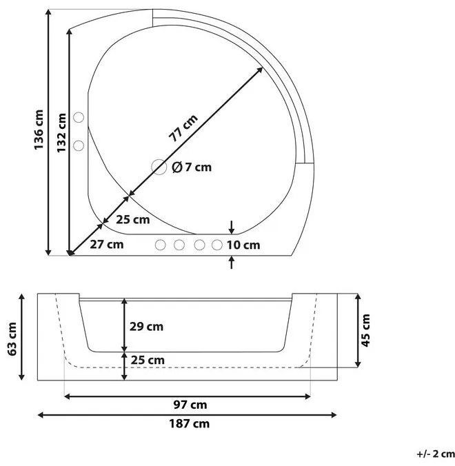 Fehér whirlpool masszázskád LED világítással 187 x 136 cm MANGLE Beliani