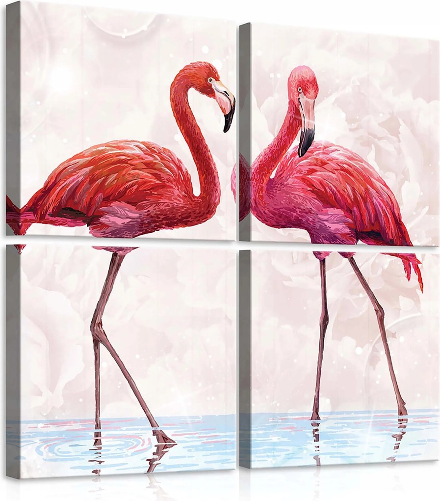 Vászonkép 50x50 Flamingók rózsaszín madárpár modern finom nyugalom kecsesség