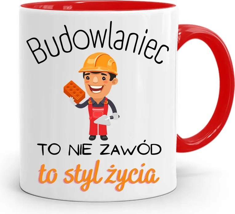 Piros Építőipari Bögre Barkácsoló Szakember Ajándék fényképes nyomtatással