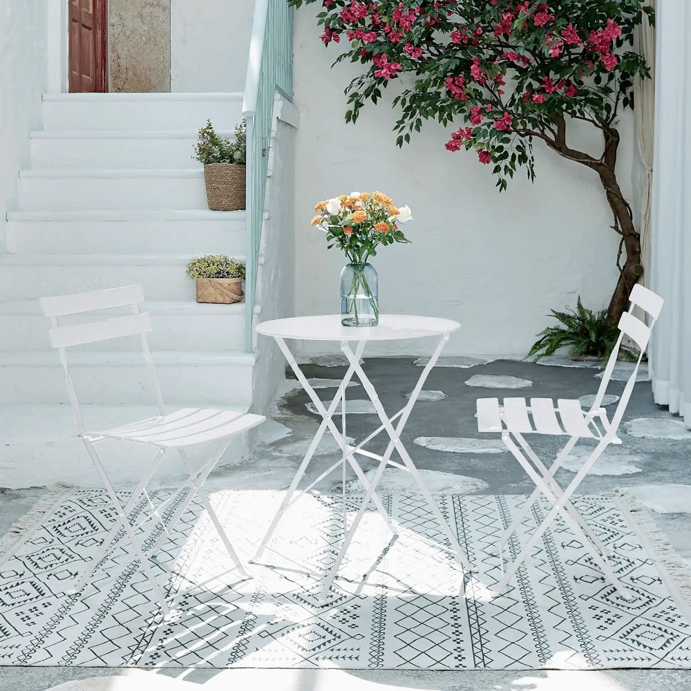 Kerti szett 1+2, fehér, acél, OBAX