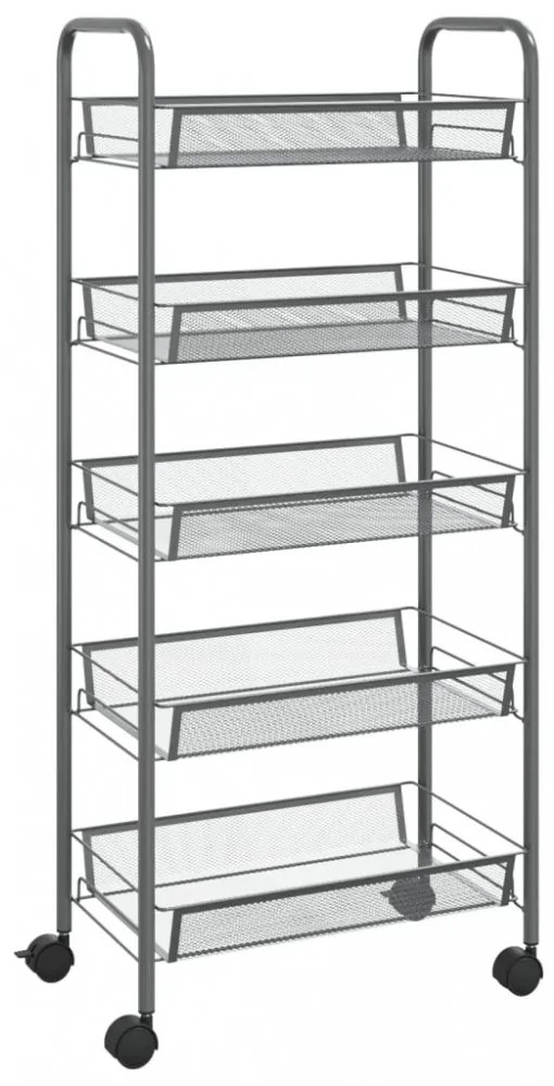 5 szintes szürke vas konyhai kerekes kocsi 46 x 26 x 105 cm