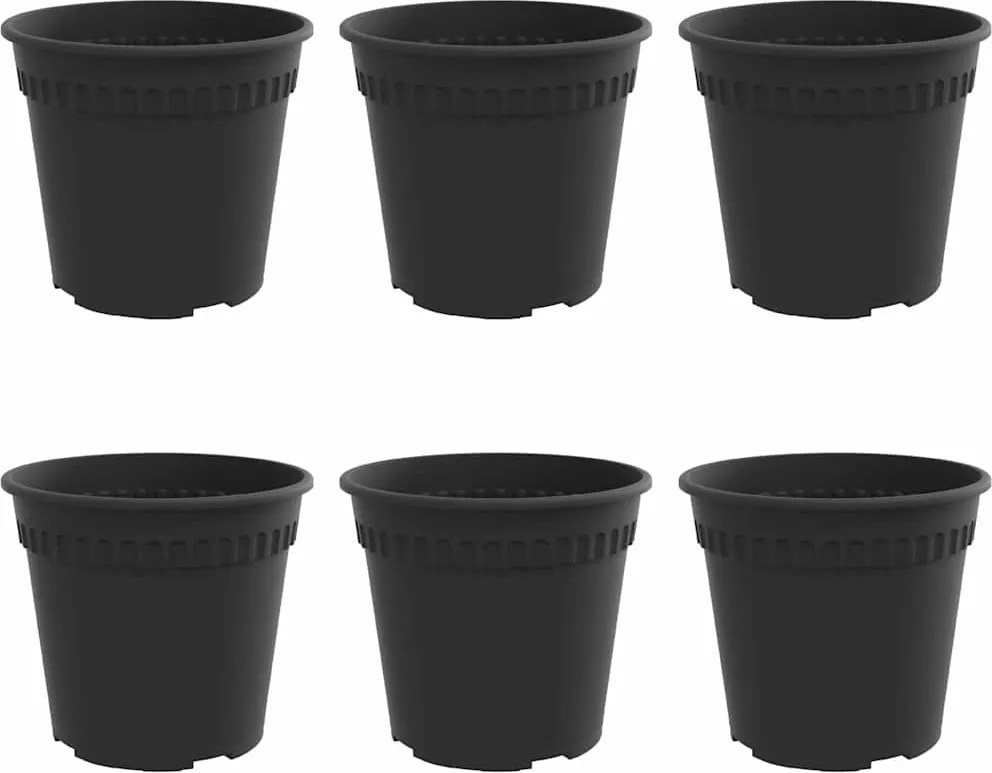 vidaXL Kerek Virágcserép 6 pcs Fekete Ø 19 x 16 cm Műanyag