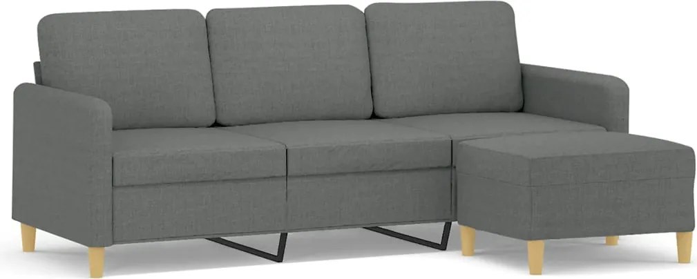vidaXL 3 személyes sötétszürke szövet kanapé lábtartóval 180 cm
