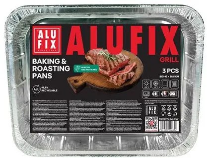 Alumínium grilltálca, 33x26 cm, 3 db, ALUFIX (KHK1078)