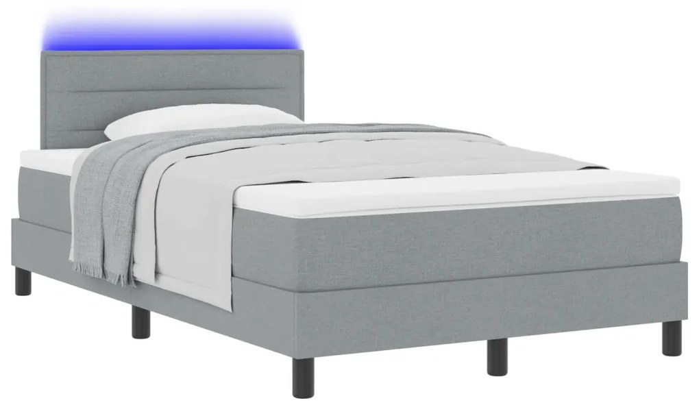 Box Spring Ágy Matraccal és LED Fénnyel Szürke 120x200 cm Szövet