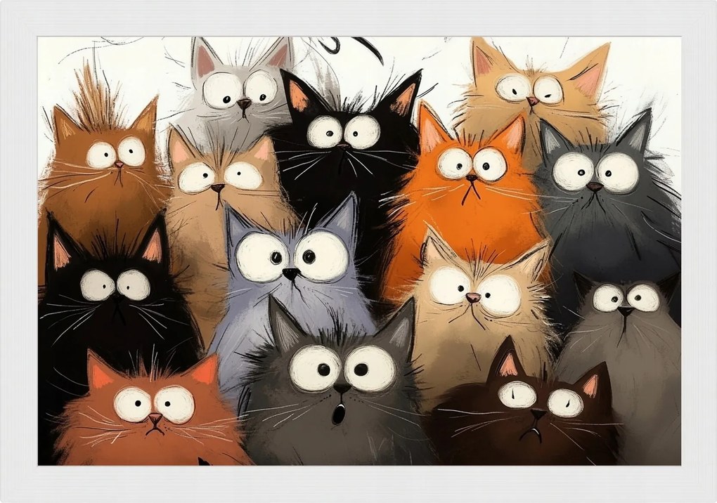 Poszter Keret Őrült Fa Vicces Rémült Macskák Rajzfilm 60x40