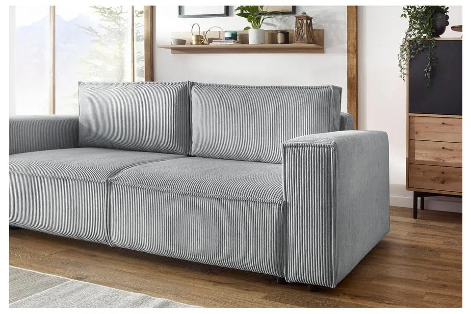 Világosszürke kordbársony kinyitható kanapé 245 cm Nihad – Bobochic Paris