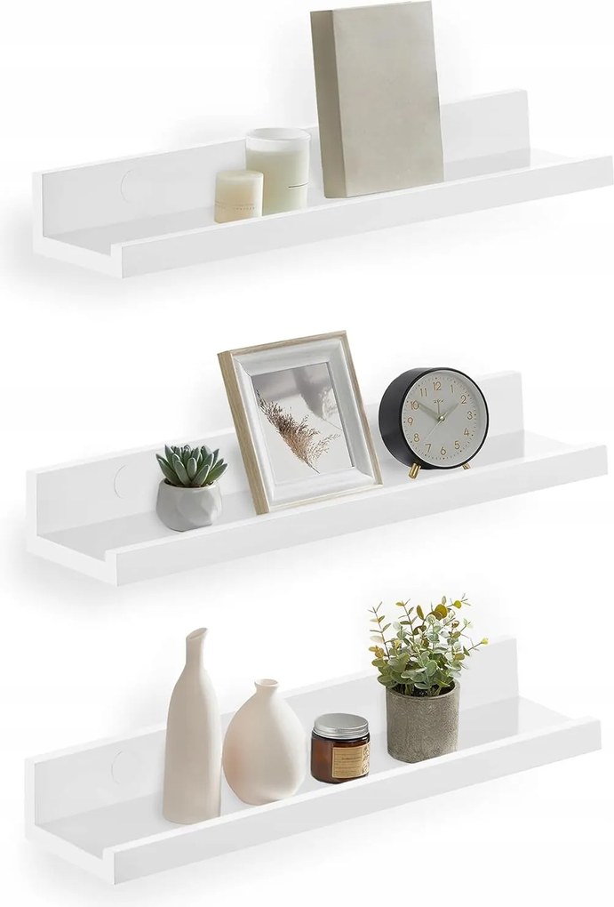 Fali Polcok Dekoratív Akasztós Polcok Szélekkel 3 Db-os Szett Fehér