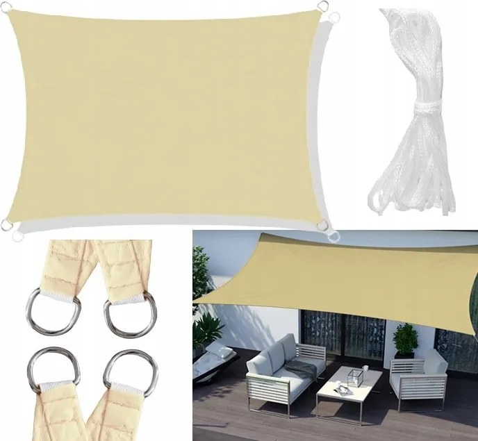 Kerti Napvitorla Vízálló 4x3 m Bézs Erős Napellenző