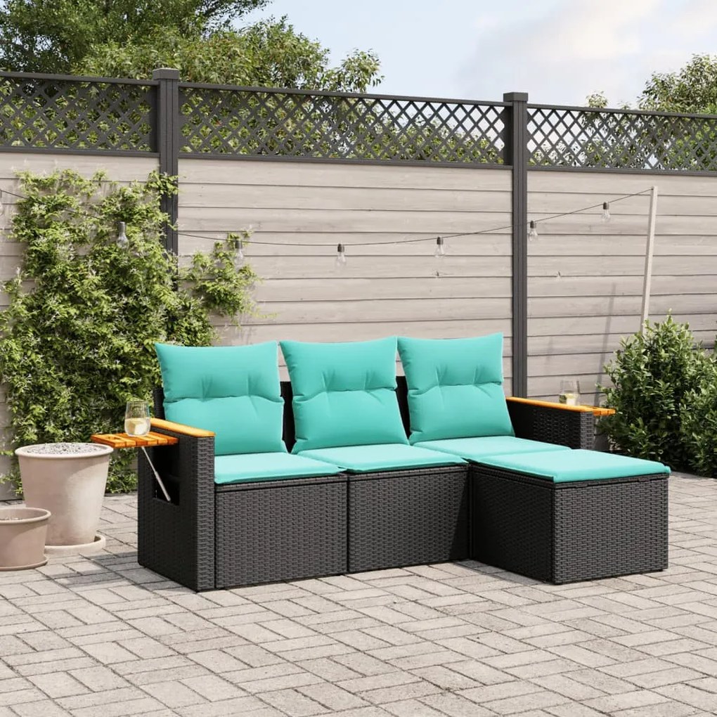 4 részes fekete polyrattan kerti ülőgarnitúra párnával