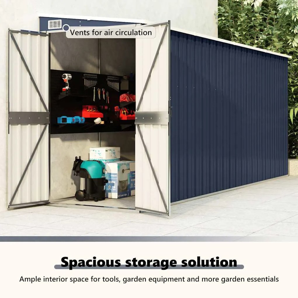 antracitszürke acél falhoz erősíthető fészer 118 x 382 x 178 cm