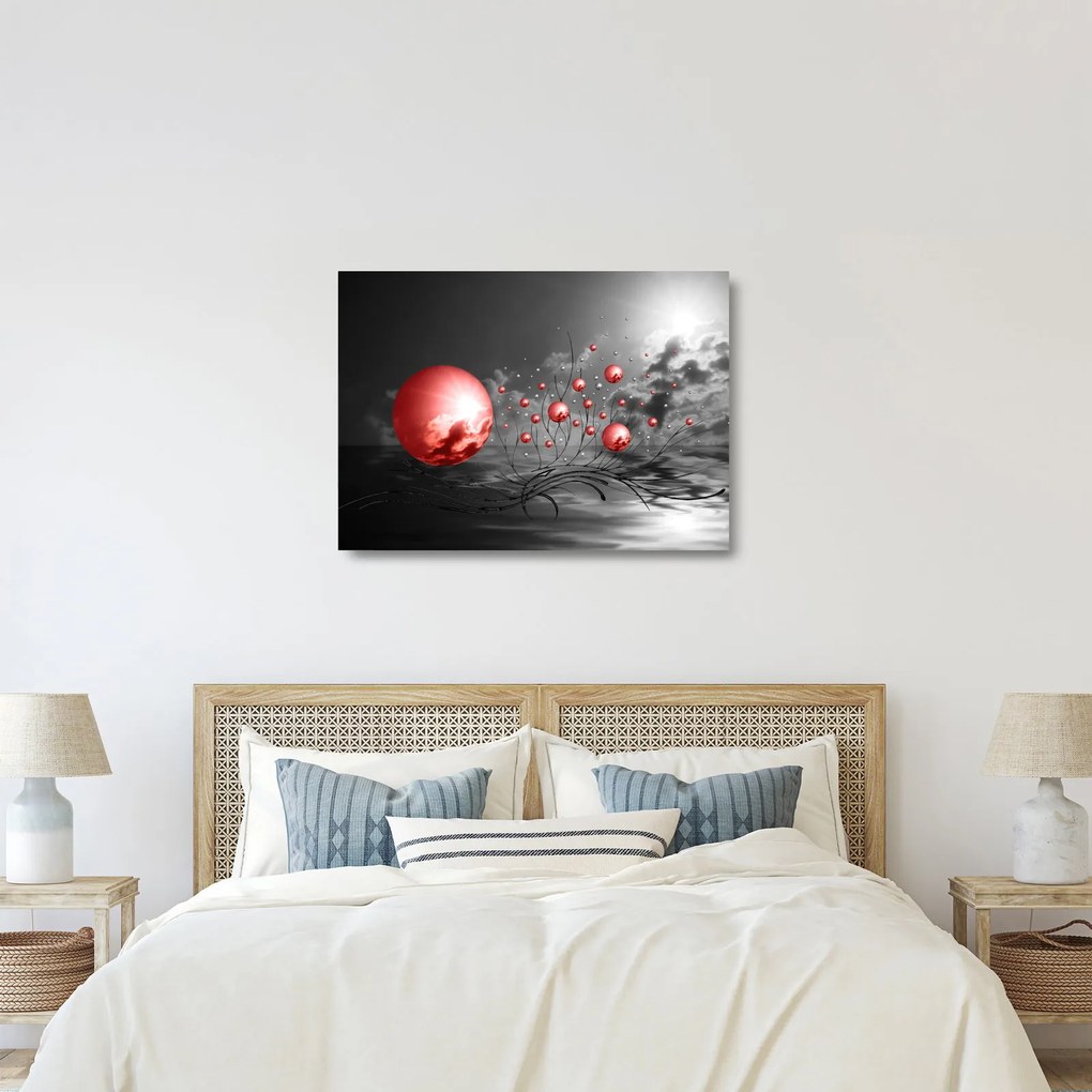 Piros gömbök képe (üvegen) (70x50 cm)