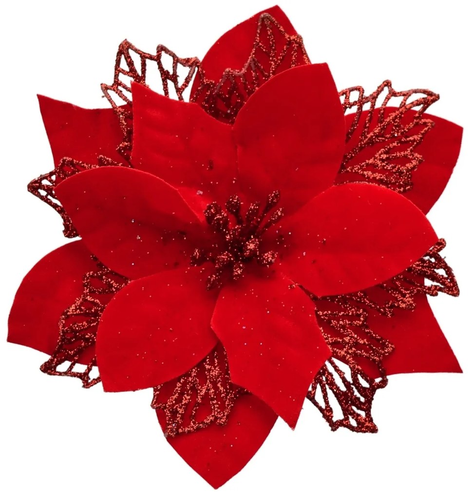 Karácsonyi dekoráció Poinsettia szarvasagancsos,piros, 6 darabos szett