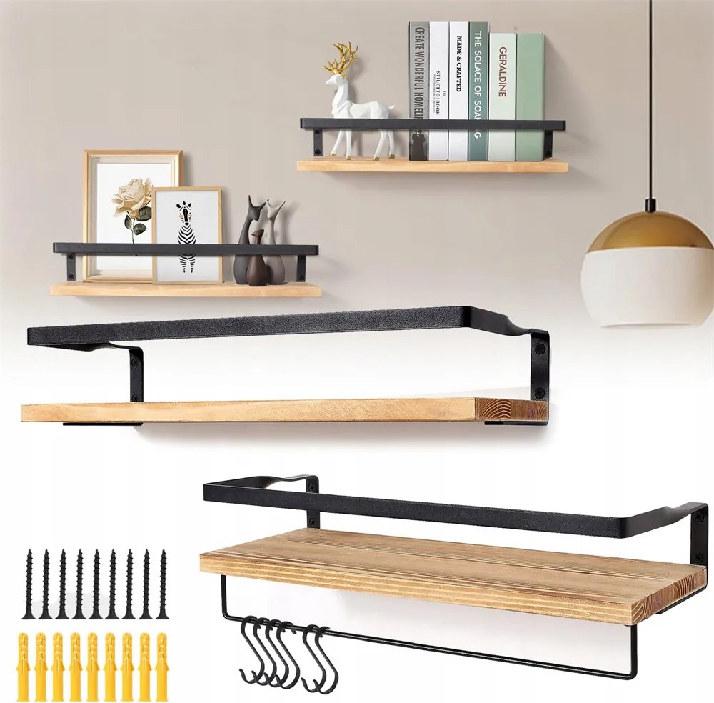 2X Lebegő Fali Polcok, Fali Könyvespolc, Konyhai Fűszertartó Állvány