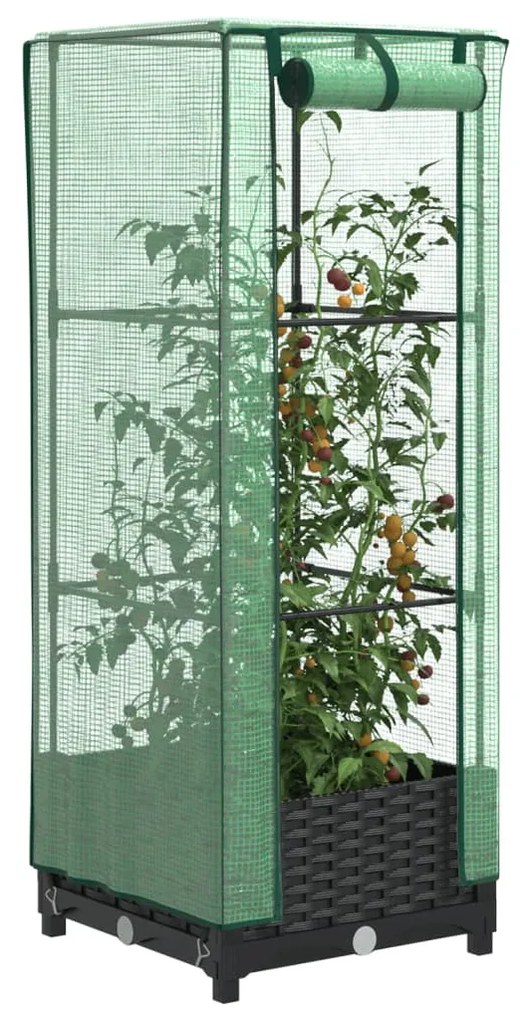 Rattan megjelenésű magaságyás melegháztakaróval 40x40x123 cm