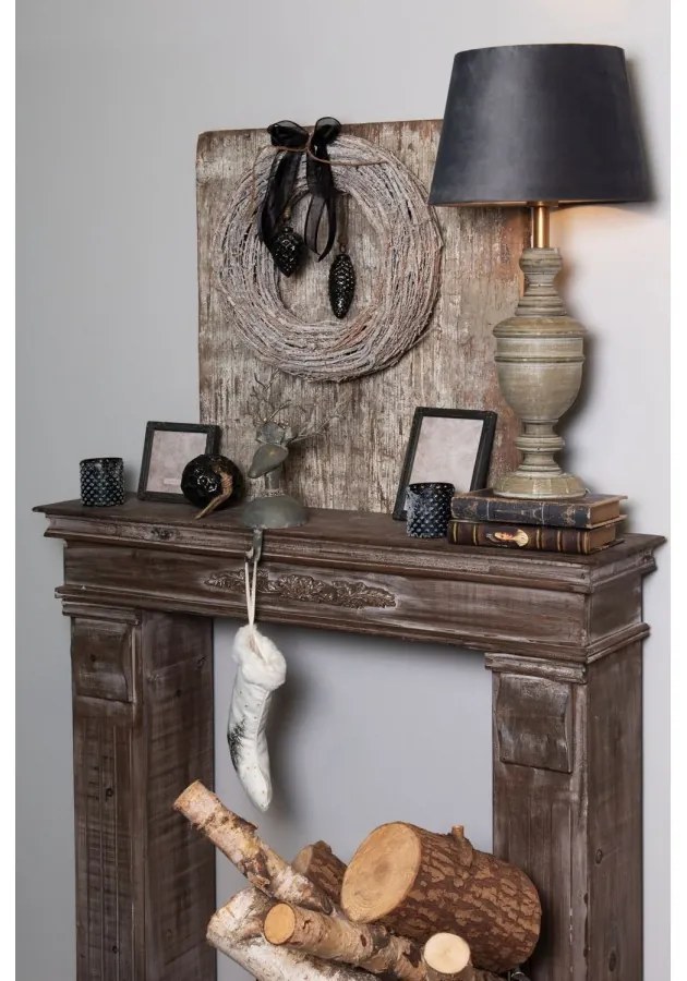 Koptatott szürke fa lámpatest, búra nélkül, 13x50 cm