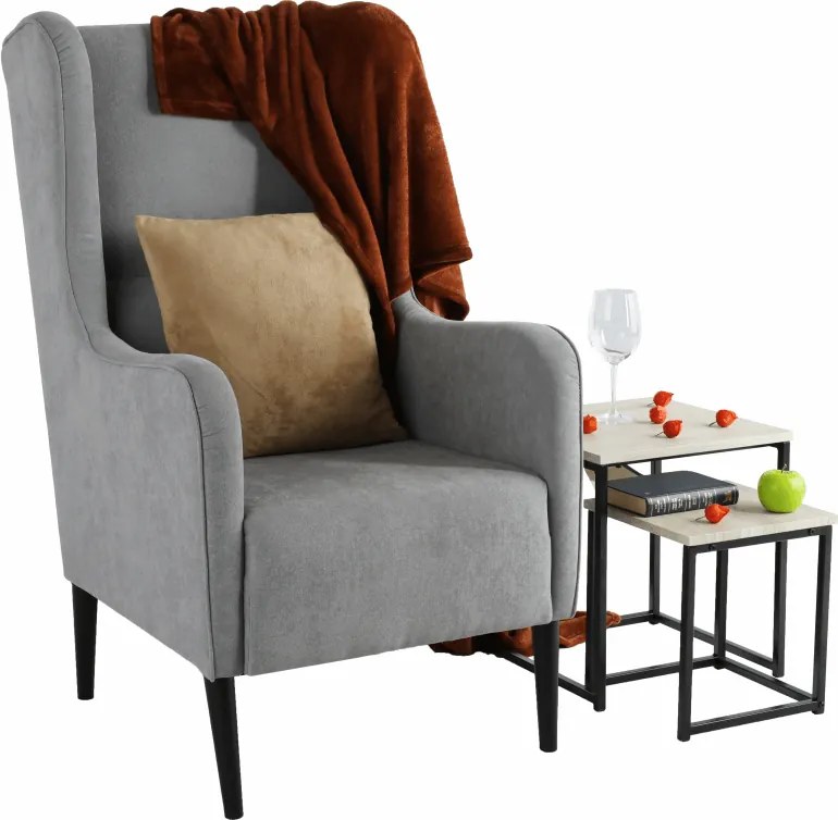 Kényelmes fotel, szürke/fekete, BREDLY