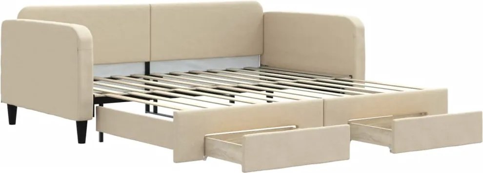 vidaXL krémszínű kihúzható szövet heverő fiókkal 100x200 cm