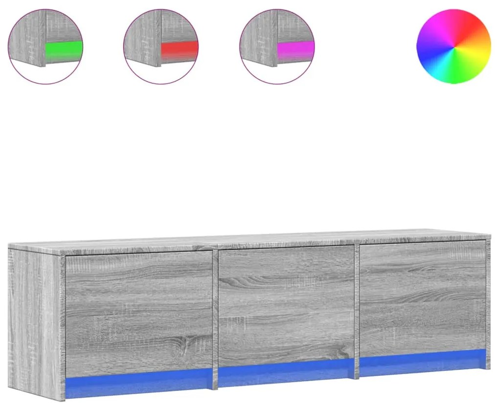 szürke sonoma színű szerelt fa LED-es TV-szekrény 140x34x40 cm