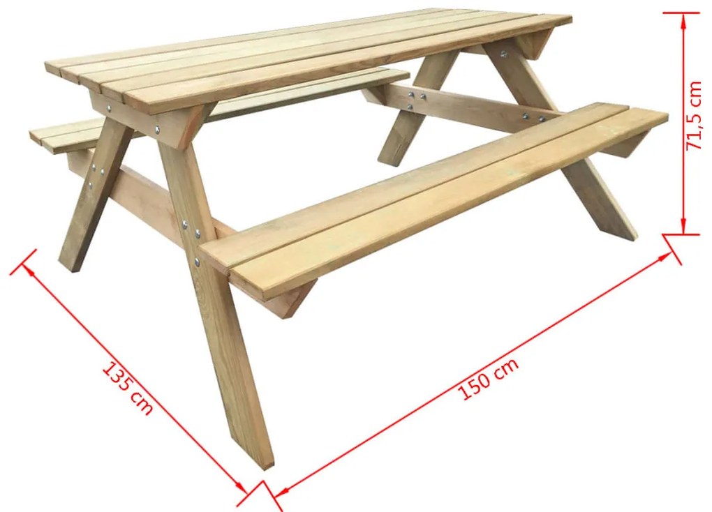Fa piknik asztal 150 x 135 x 71,5 cm