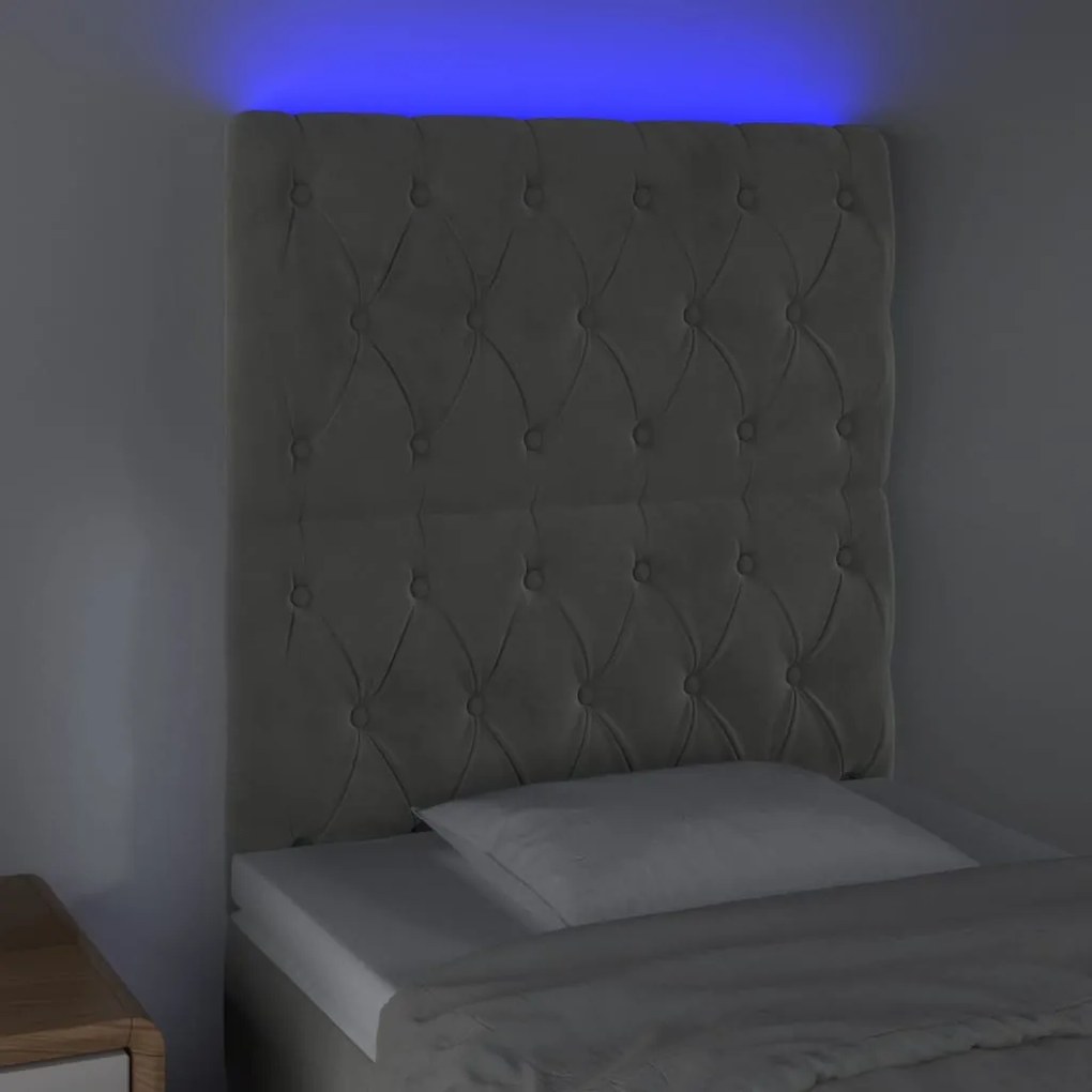 világosszürke bársony LED-es fejtámla 80x7x118/128 cm