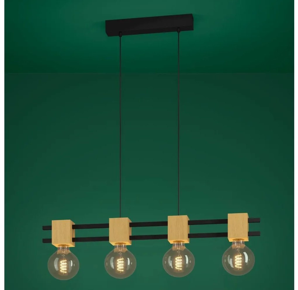 Eglo 390191 - Csillár zsinóron LEVANTARA 4xE27/40W/230V fekete/barna