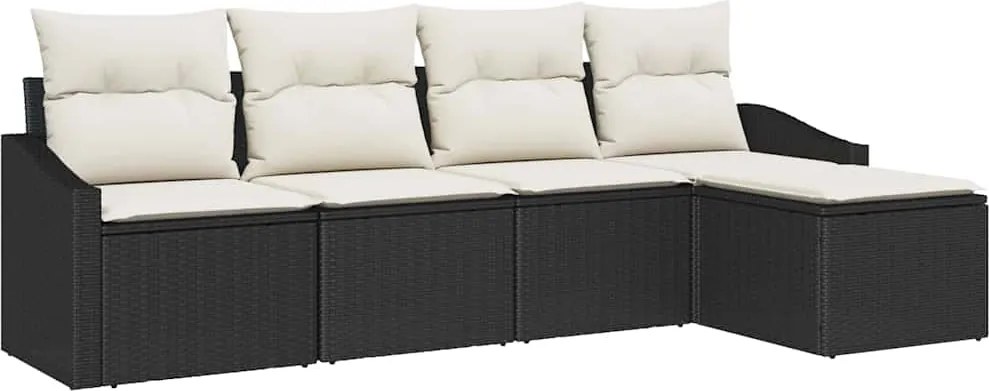 vidaXL Kanapé Szett párnával 5 pcs Fekete polirattan