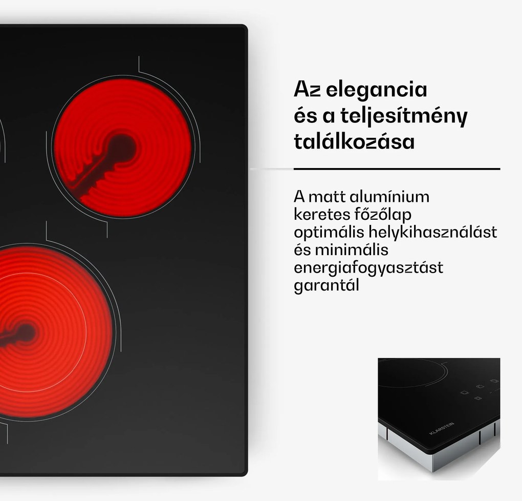 Klarstein Velaire üvegkerámia főzőlap | Elegáns, minimalista, helytakarékos | 3 főzőzóna | 4100 W | 45 cm