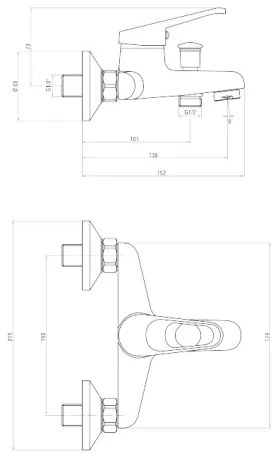 Deante Lobo, falra szerelhető kádcsaptelep 150mm zuhanygarnitúrával, króm, BYU_011M