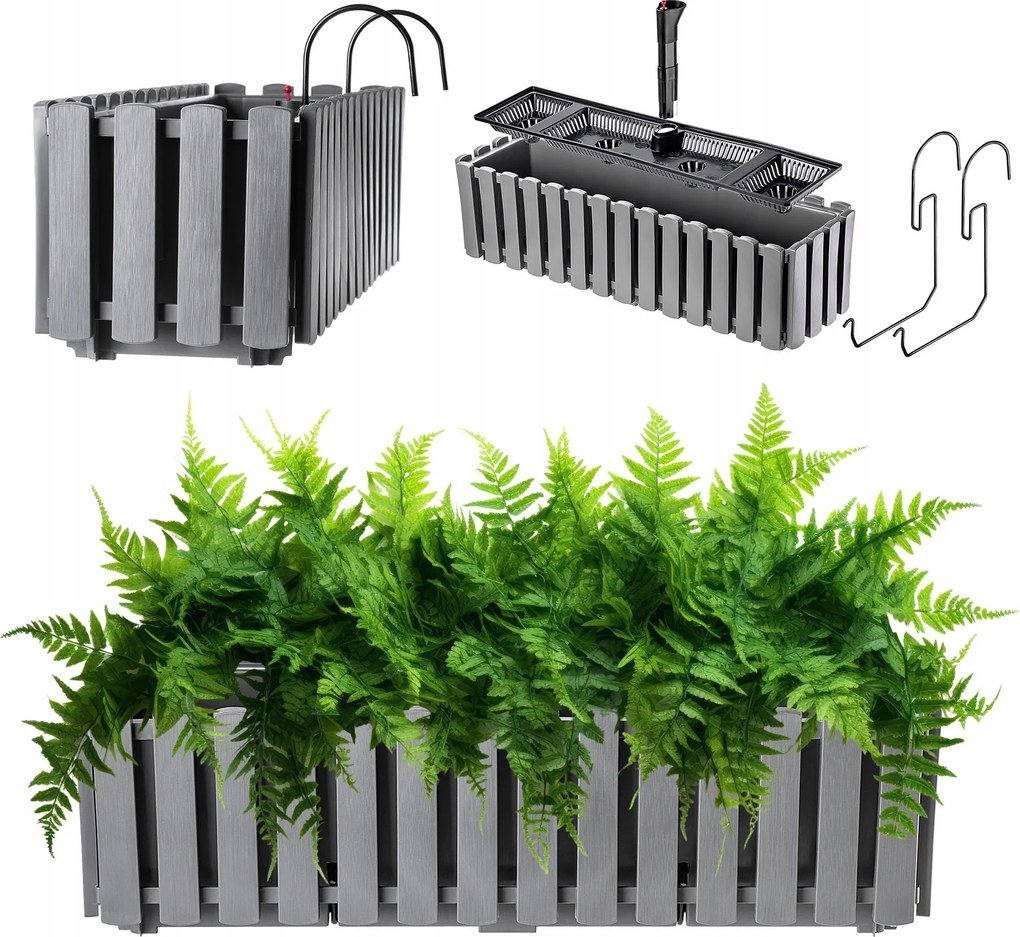 Erkélydoboz Virágtartó 58x18x16,5 cm Szürke