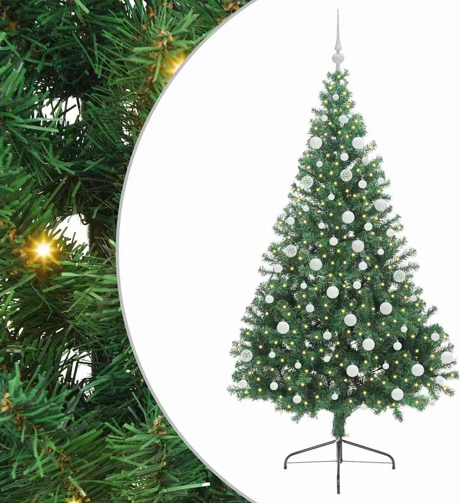 vidaXL Mesterséges, előre világított karácsonyi fa Zöld 180 cm PVC