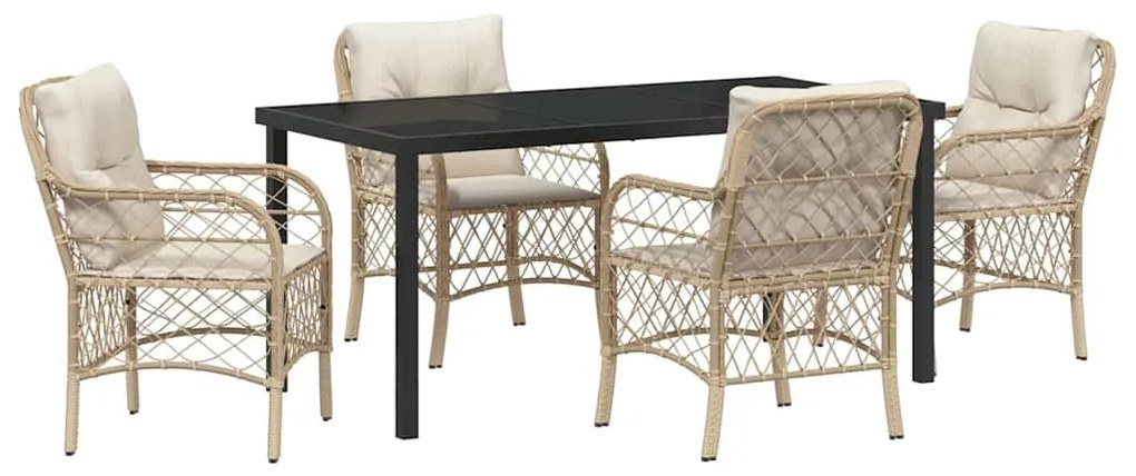 vidaXL Kert étkező szett párnával 5 pcs Bézs polirattan