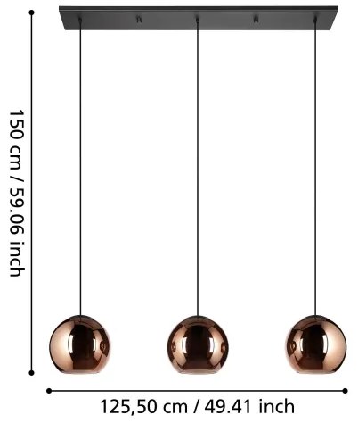 Eglo 390095 - Csillár zsinóron CORDOBA 3xE27/40W/230V réz