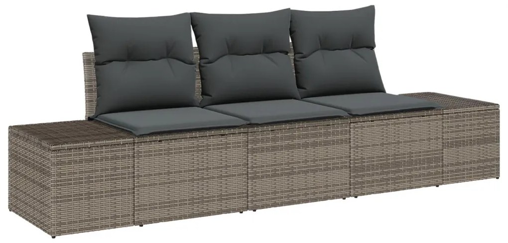 3 darabos kert kanapé szett párnákkal, szürke, poly rattan