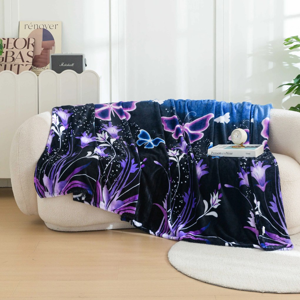 Mikroplüss takaró VIOLET BUTTERFLY sötétkék Méret: 200 x 220 cm