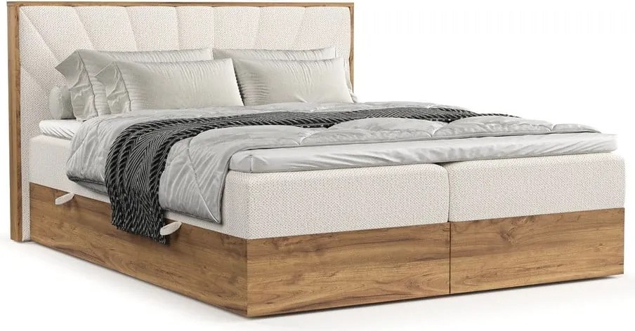 Krémszínű-natúr színű ágyneműtartós boxspring ágy 200x200 cm Asahi – Maison de Rêve