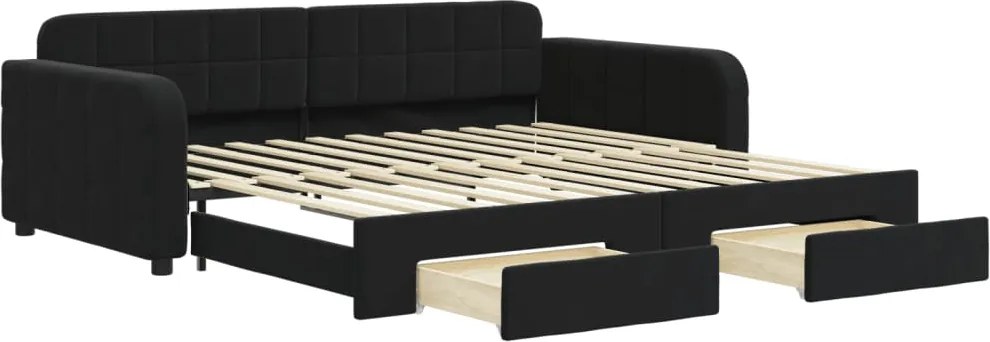 vidaXL fekete kihúzható bársony heverő fiókkal 100 x 200 cm