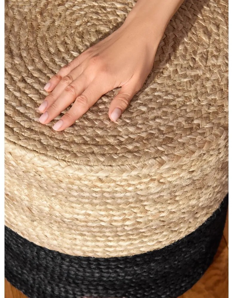 Fekete-natúr színű puff Juta Gold Black – Hanse Home