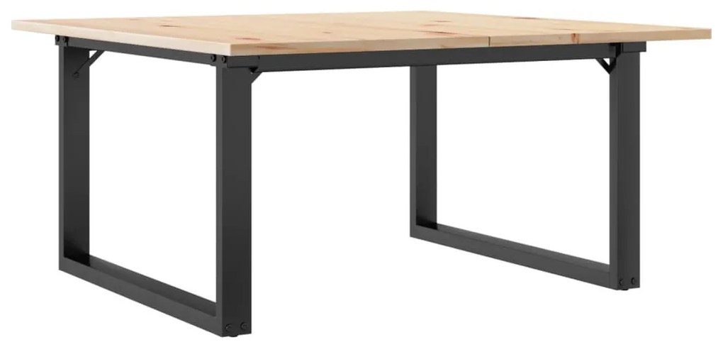 tömör fenyőfa és öntöttvas dohányzóasztal O-vázzal 90x90x45 cm