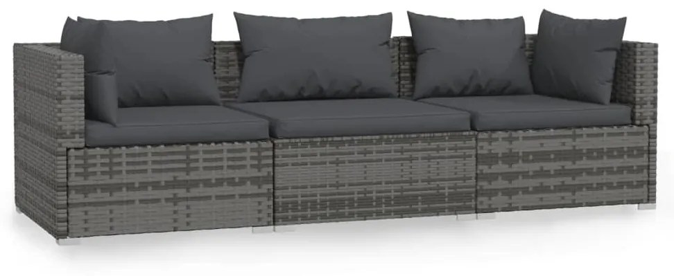 Háromszemélyes szürke polyrattan kanapé párnákkal